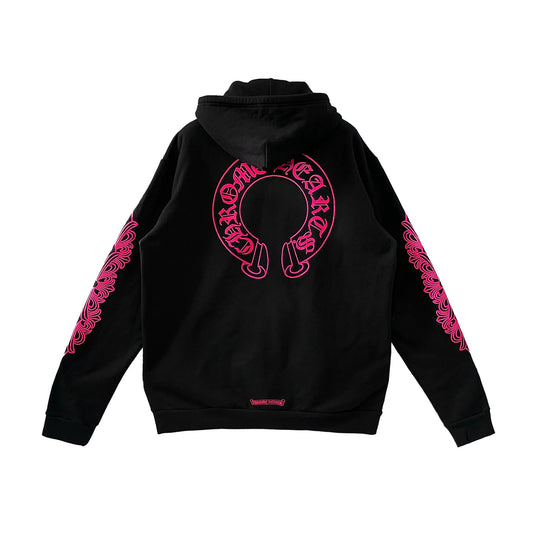 Pink Horseshoe Floral Sleeve Chrome Hearts Zip Up Hoodie