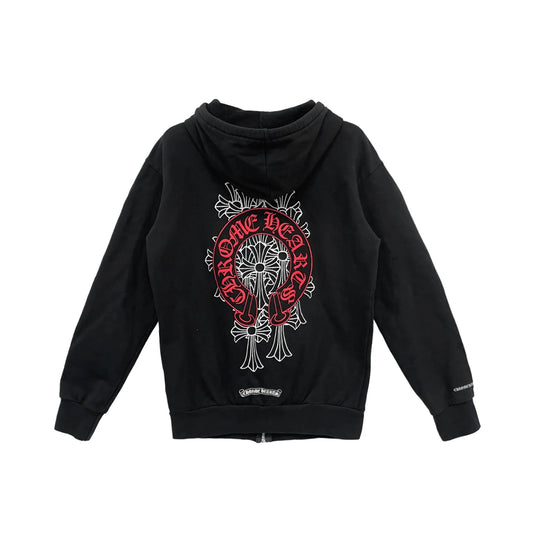 Red Horseshoe Logo Chrome Hearts Zip Up Hoodie Black